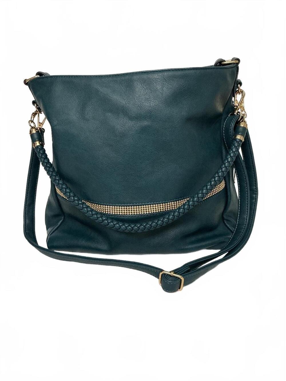 Teal Braided-Strap Hobo Bag with Gold Accent - Unbranded